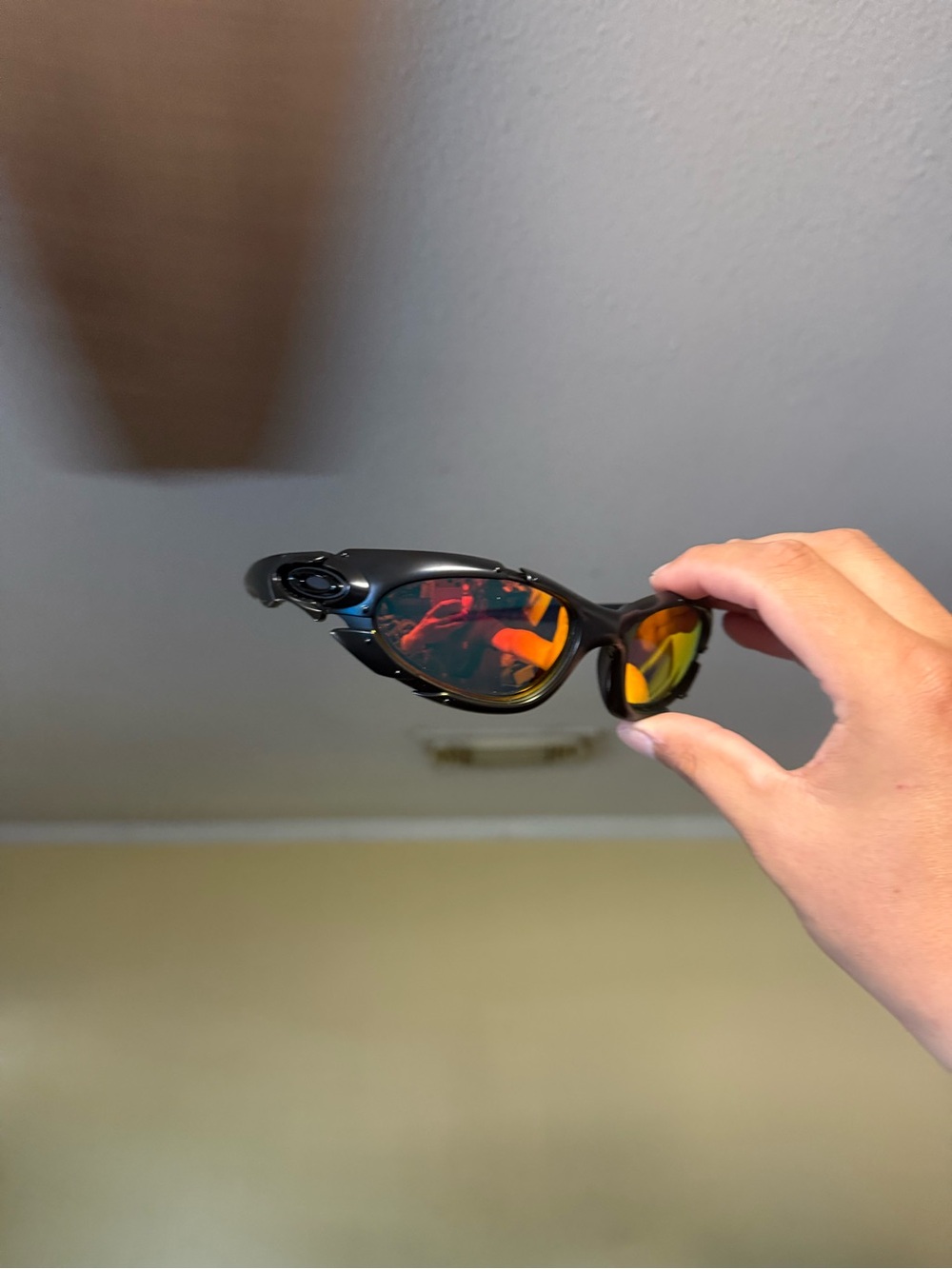 Men's Black Frame Sunglasses with Red-Yellow Mirrored Lenses Oakley